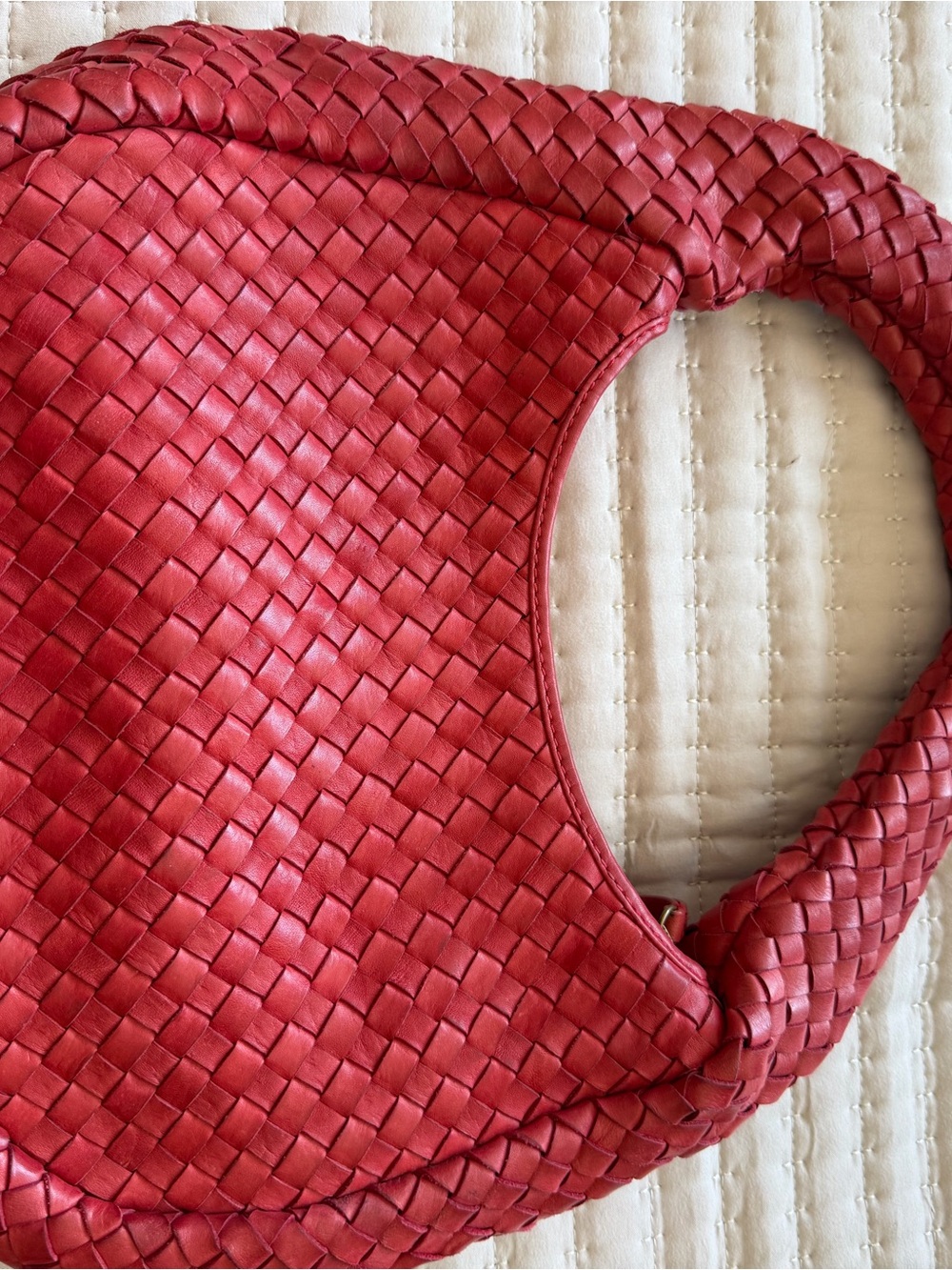 Red Woven Leather Hobo Bag